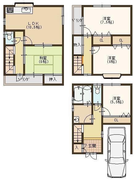 Floor plan. 17.8 million yen, 4LDK, Land area 17.39 sq m , Is a floor plan that is housed in each room in the building area 101.25 sq m 4LDK ☆ 