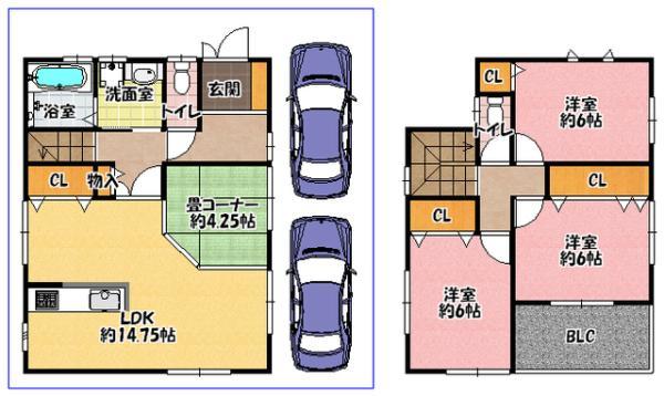 Floor plan. 19.9 million yen, 3LDK, Land area 100.07 sq m , Building area 92.34 sq m