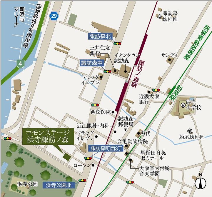 Local guide map. The earth in front of the station, which was blessed with life convenience there is also ion Town. 