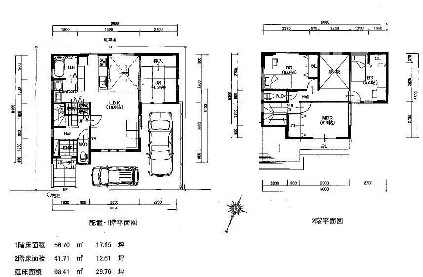 Building plan example (floor plan). Building price 14 million yen, Building area 98.41 sq m