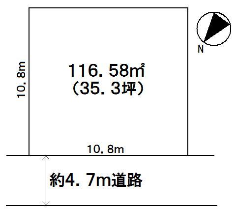 Compartment figure. Land price 16.8 million yen, A pane view of the land area 116.58 sq m site. 