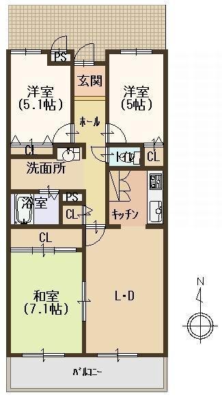 Floor plan. 3LDK, Price 12.5 million yen, Occupied area 69.21 sq m , Is a floor plan of the balcony area 8.7 sq m south-facing