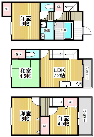 Floor plan. 14.8 million yen, 4DK, Land area 43.5 sq m , Building area 71.68 sq m