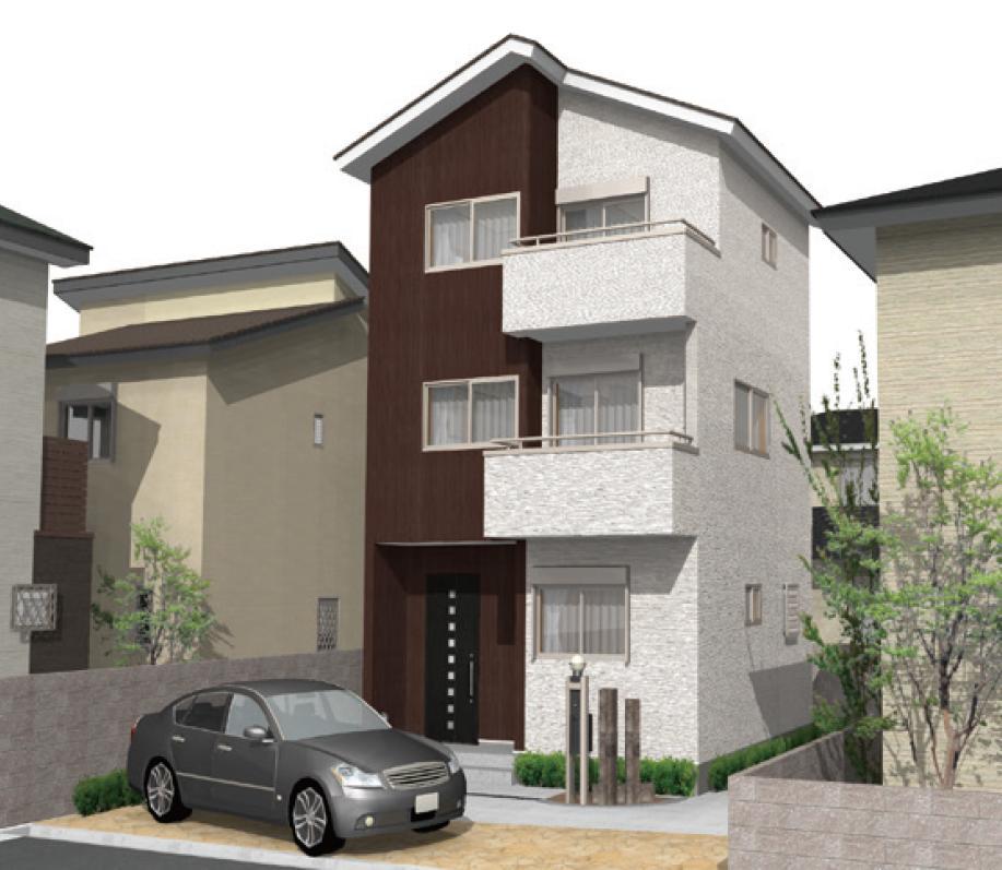 Rendering (appearance). Urban three-story house