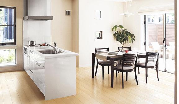 Kitchen. Conversation is lively! Counter integrated face-to-face kitchen (our deluxe specification)