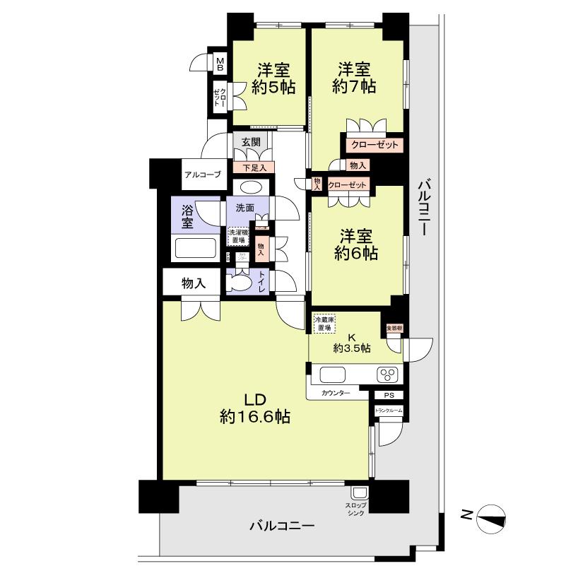 Floor plan. 3LDK, Price 29,800,000 yen, Occupied area 85.23 sq m , Balcony area 29.74 sq m
