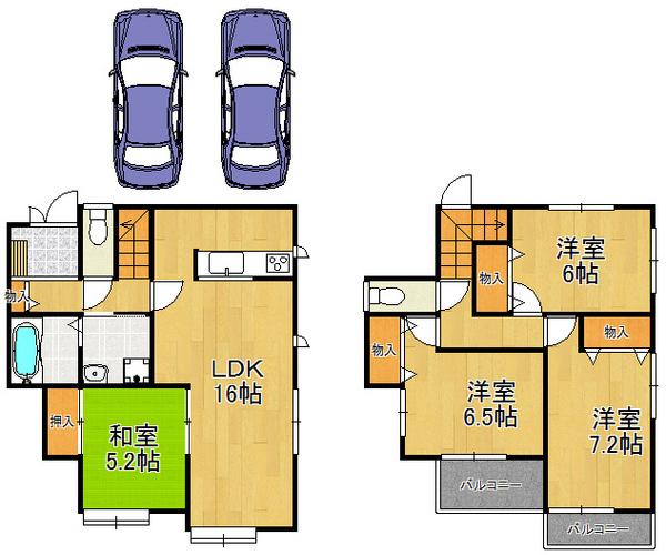 Floor plan. 27,800,000 yen, 4LDK, Land area 145.93 sq m , Smoothly garage because there is a building area of ​​97.71 sq m room