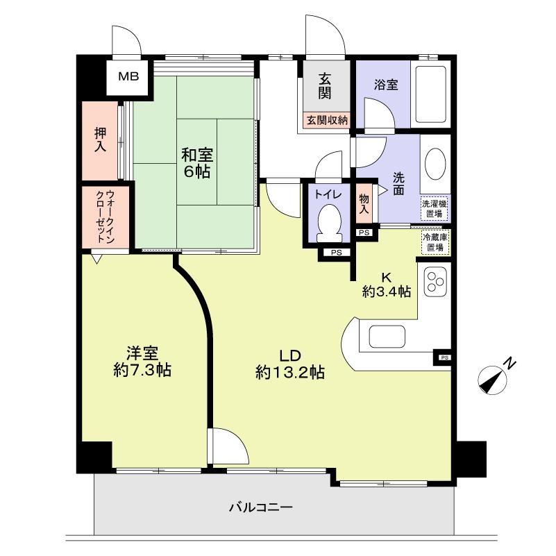 Floor plan. 2LDK, Price 14.8 million yen, Occupied area 66.21 sq m , Balcony area 9.28 sq m
