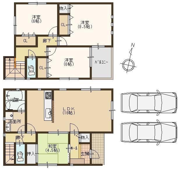 Floor plan. 23.8 million yen, 4LDK, Land area 144.45 sq m , It has become a good floor plan of the building area 98.82 sq m housework flow line