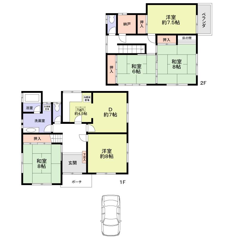 Floor plan. 36 million yen, 5DK + S (storeroom), Land area 176.06 sq m , Building area 124.47 sq m
