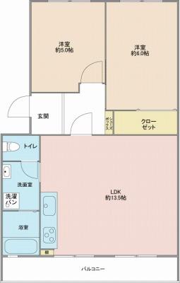 Floor plan. 2LDK, Price 8.8 million yen, Occupied area 59.76 sq m , Balcony area 7.59 sq m south-facing balcony