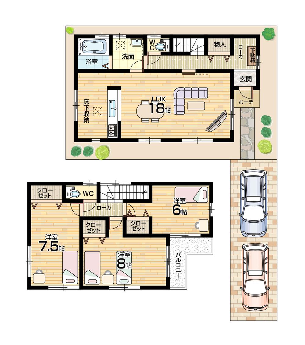Floor plan. 21,800,000 yen, 3LDK, Land area 106.74 sq m , Building area 94.39 sq m floor plan 3LDK! All rooms 6 quires more!