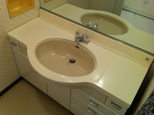 Wash basin, toilet. Wash