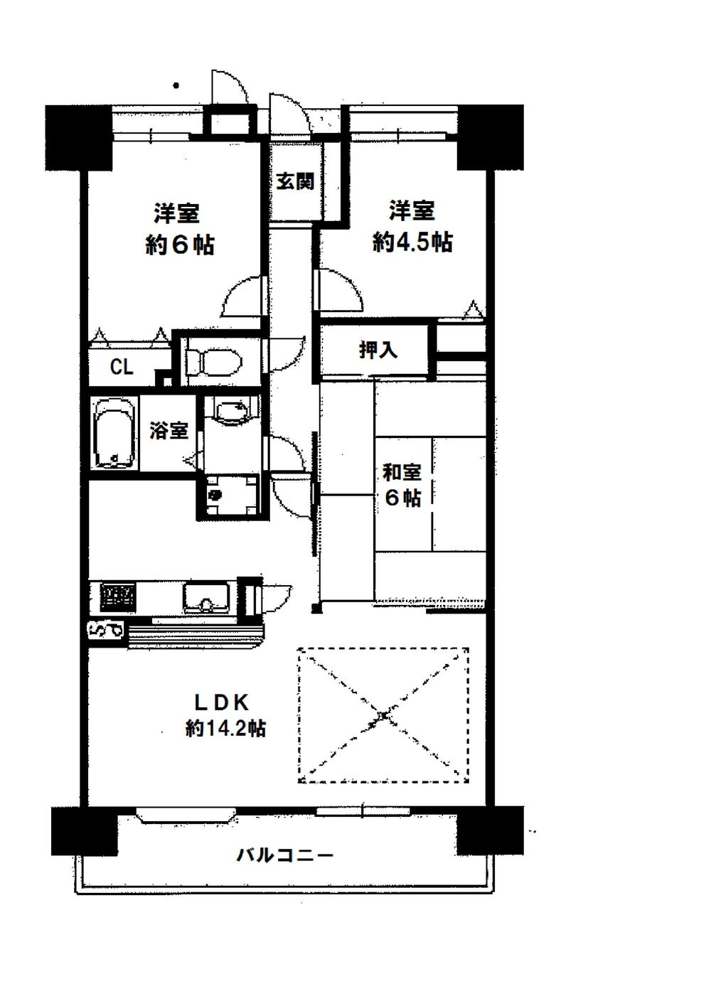 Floor plan. 3LDK, Price 11.8 million yen, Footprint 65 sq m , Balcony area 11.7 sq m