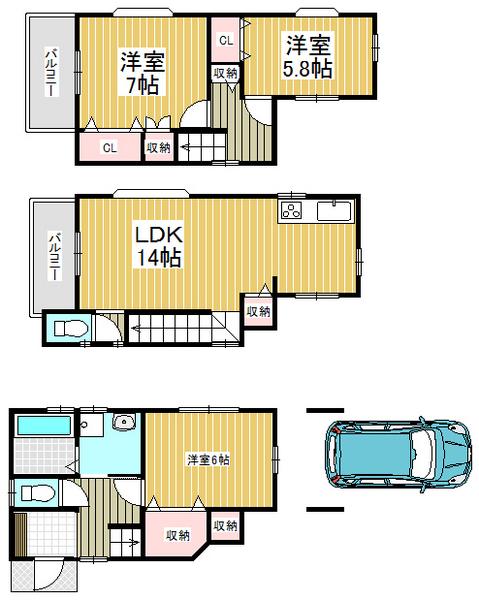 Floor plan. 19,800,000 yen, 3LDK, Land area 61.25 sq m , Building area 89.59 sq m