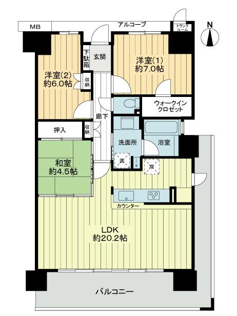 Floor plan. 3LDK, Price 25,900,000 yen, Occupied area 83.04 sq m , Balcony area 24.66 sq m
