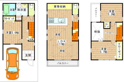 Floor plan. 23.8 million yen, 3LDK, Land area 62.85 sq m , Building area 96.87 sq m