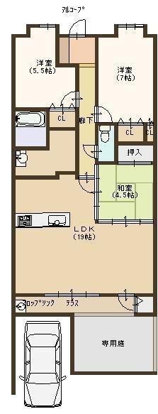 Floor plan. 3LDK, Price 23,900,000 yen, Occupied area 71.21 sq m , Balcony area 7.84 sq m private parking, It is a mansion with a private garden ☆