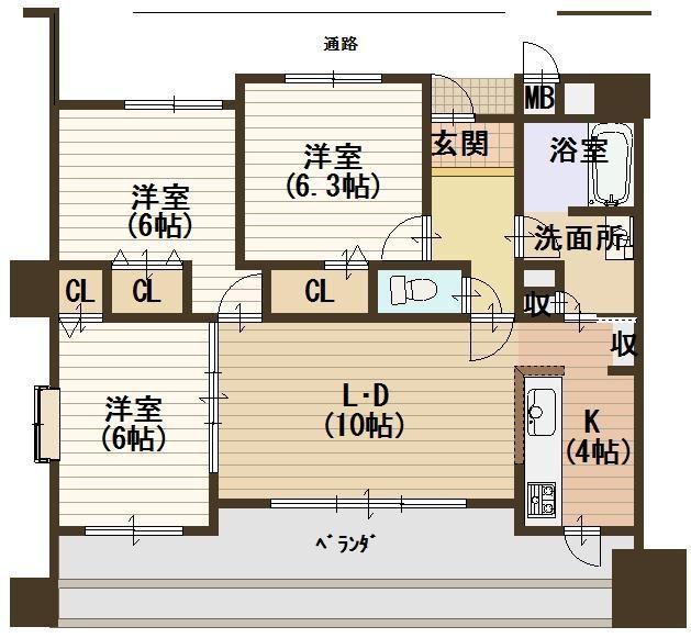 Floor plan. 3LDK, Price 16.8 million yen, Occupied area 70.14 sq m , Also I am happy there is a back door to the balcony area 11.45 sq m kitchen
