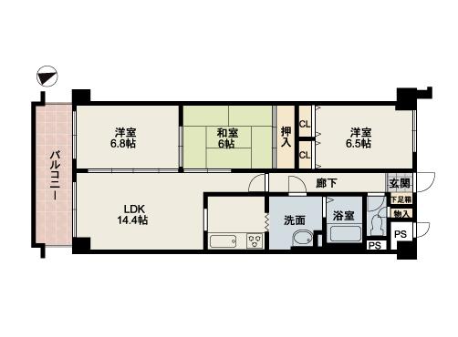 Floor plan. 3LDK, Price 16.8 million yen, Occupied area 75.98 sq m , Balcony area 15.94 sq m