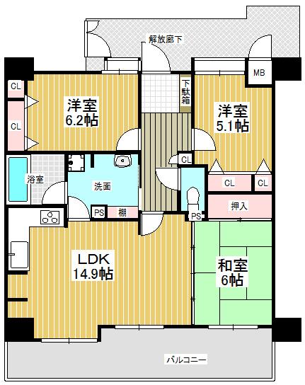 Floor plan. 3LDK, Price 19,980,000 yen, Occupied area 83.68 sq m , Balcony area 8 sq m