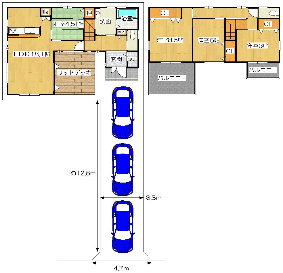Floor plan. 33,985,000 yen, 4LDK, Land area 143.74 sq m , Building area 105.75 sq m