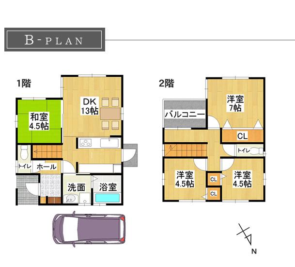 Building plan example (floor plan). Building plan example 4LDK, Land price 16.8 million yen, Land area 91.5 sq m , Building price 12 million yen, Building area 83.43 sq m