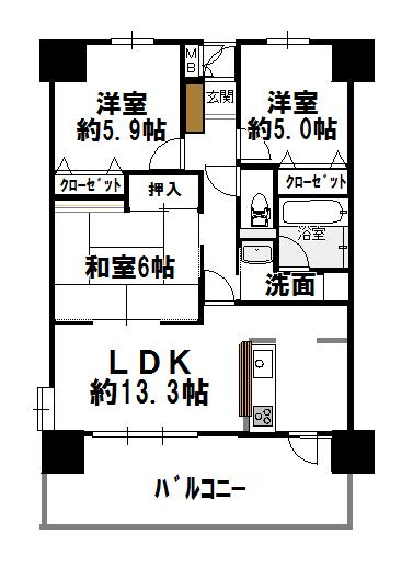 Floor plan. 3LDK, Price 14.8 million yen, Occupied area 67.84 sq m , Balcony area 11.52 sq m