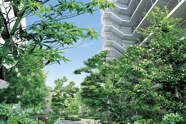 Shared facilities.  [Garden of the four seasons] Between the residential building on-site and self-propelled parking, About 4900 shares green of color established the "four seasons of the garden.". Arranged continuous green and a small diameter between the "Ebisujima cho bayberry Square (offer park)" of the site northeast corner, While is wrapped in color of the familiar four seasons who live, Has become a community space, such as wear and hot breath (Rendering)