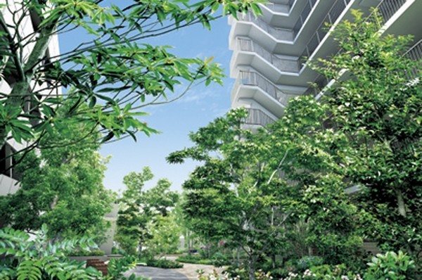 Has been installed between the residential building and parking on-site, "the four seasons of the garden" (Rendering)