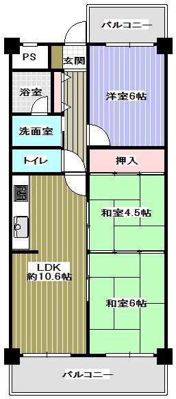 Floor plan. 3LDK, Price 10.4 million yen, Occupied area 60.48 sq m , Balcony area 11.67 sq m floor plan