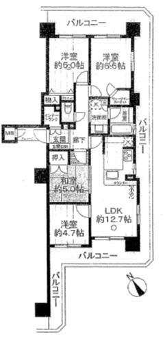 Floor plan. 4LDK, Price 29,800,000 yen, Occupied area 77.19 sq m , Balcony area 39.38 sq m