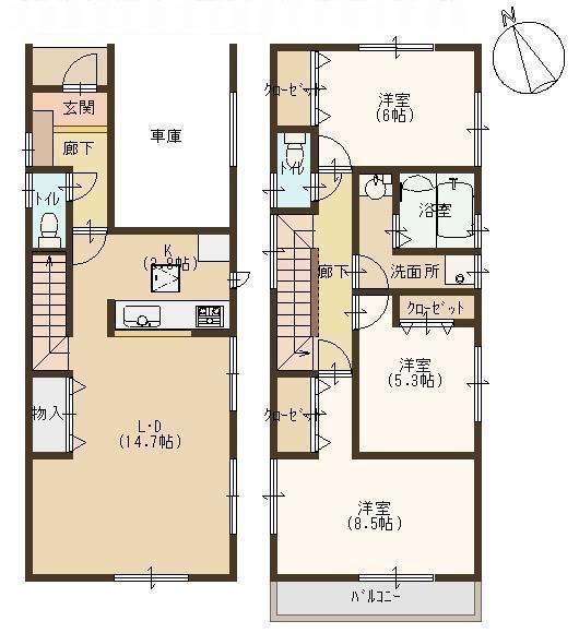 Floor plan. (No. 2 locations), Price 20.8 million yen, 3LDK, Land area 90.17 sq m , Building area 105.99 sq m