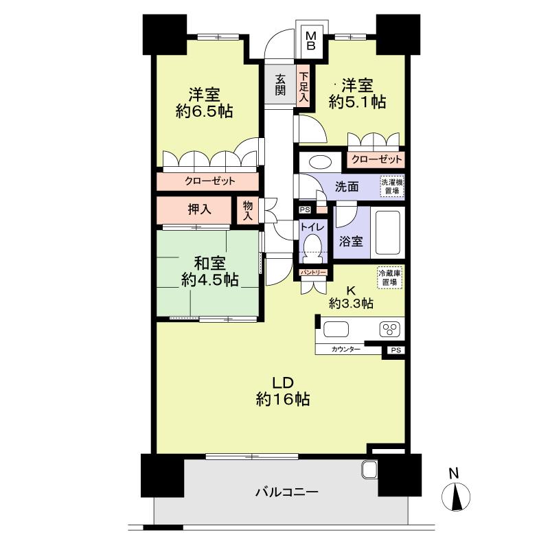 Floor plan. 3LDK, Price 27,800,000 yen, Occupied area 77.84 sq m , Balcony area 13.11 sq m