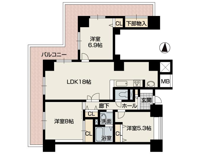 Floor plan. 2LDK, Price 25,800,000 yen, Footprint 94.1 sq m , Like this if balcony area 31.47 sq m 3LDK type