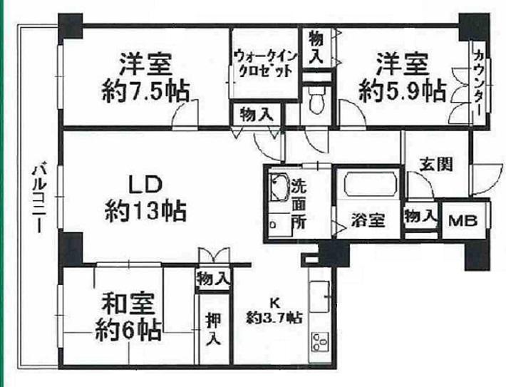 Floor plan. 3LDK, Price 26,900,000 yen, Footprint 89.1 sq m , Each balcony area 12.27 sq m first chamber is the size of the room. It is very bright listing wide span.
