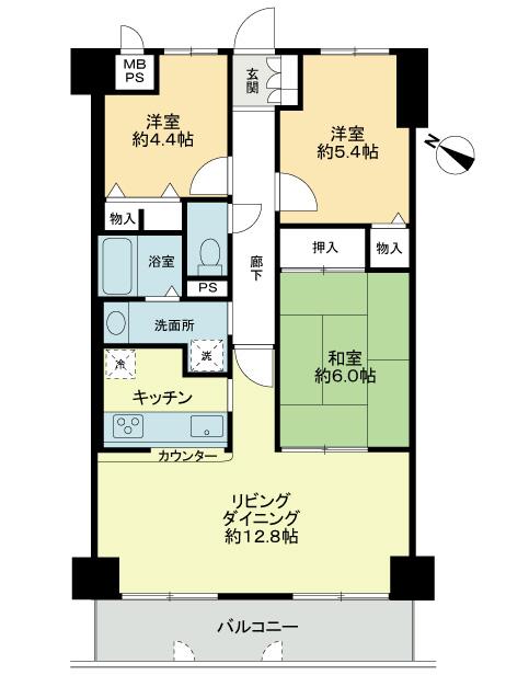 Floor plan. 3LDK, Price 8.8 million yen, Footprint 69.3 sq m , Balcony area 7.97 sq m