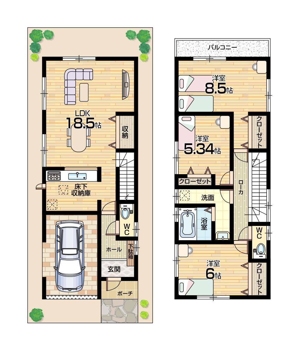Floor plan. (No. 2 locations), Price 20.8 million yen, 3LDK, Land area 90.17 sq m , Building area 105.99 sq m