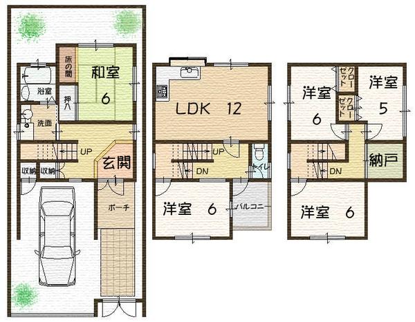 Floor plan. 19,980,000 yen, 5LDK + S (storeroom), Land area 109.32 sq m , Building area 122.54 sq m