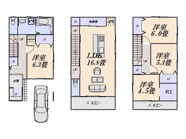 Floor plan. 22,800,000 yen, 4LDK, Land area 66.12 sq m , Building area 109.35 sq m Floor Reference example plan For free design, We will create a customer of hope ... Floor