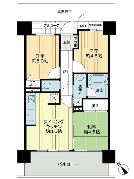 Floor plan. 3DK, Price 16,900,000 yen, Occupied area 50.58 sq m , Balcony area 11.4 sq m