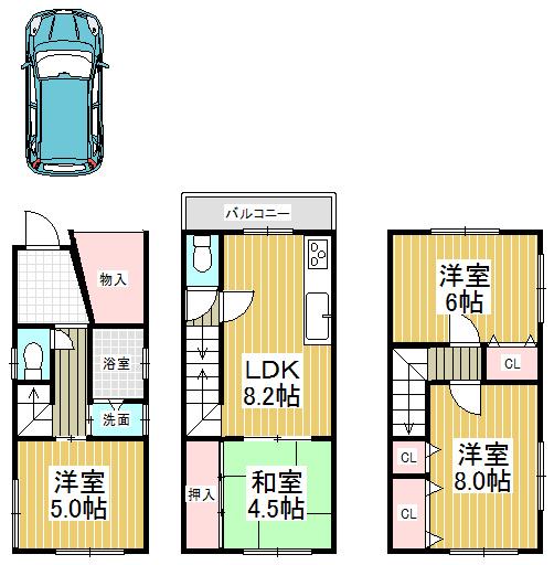 Floor plan. 16.5 million yen, 4LDK, Land area 51.08 sq m , Building area 84.24 sq m