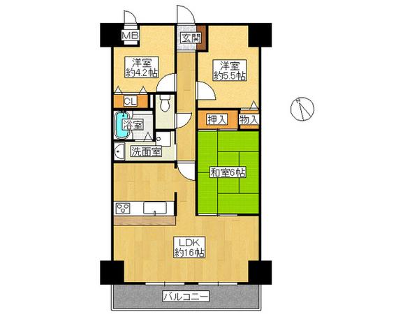 Floor plan. 3LDK, Price 10.3 million yen, Footprint 69.3 sq m , Balcony area 7.97 sq m