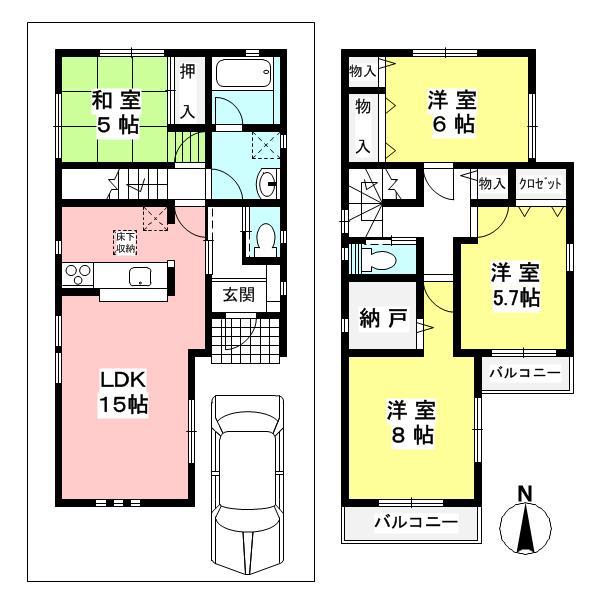 Floor plan. 25,800,000 yen, 3LDK + 2S (storeroom), Land area 90.11 sq m , Building area 96.39 sq m