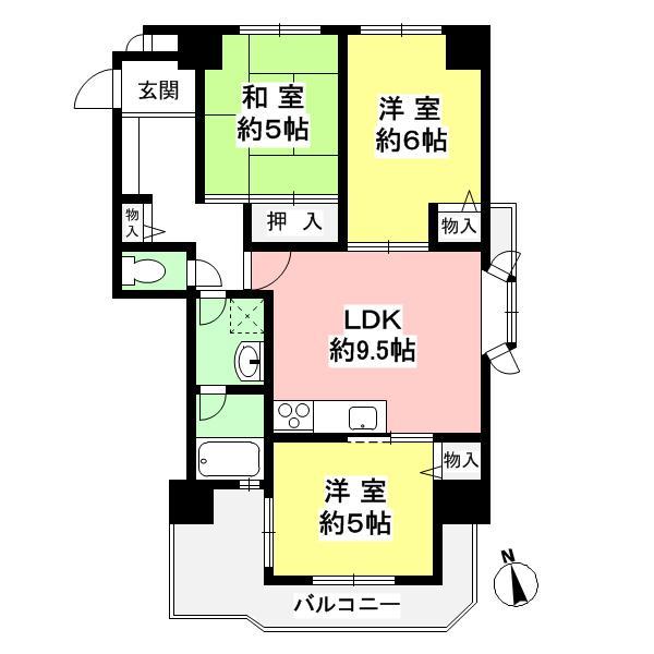 Floor plan. 3LDK, Price 12.8 million yen, Occupied area 60.64 sq m , Balcony area 5.86 sq m