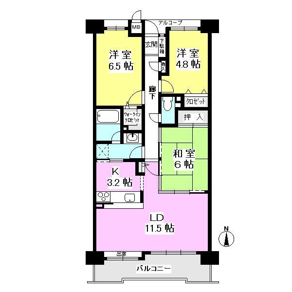 Floor plan. 3LDK, Price 16.5 million yen, Occupied area 70.33 sq m , Balcony area 9.91 sq m
