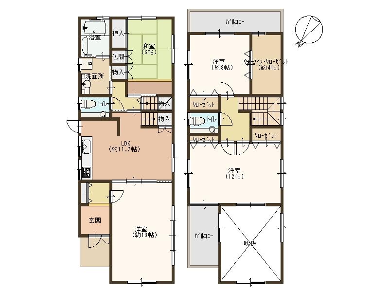 Floor plan. 47,800,000 yen, 4LDK, Land area 205.61 sq m , Building area 127.17 sq m one 1 Tsunoo room is very widely good home user-friendly