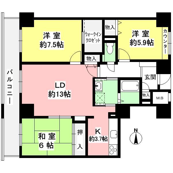 Floor plan. 3LDK, Price 26,900,000 yen, Footprint 89.1 sq m , Balcony area 12.27 sq m