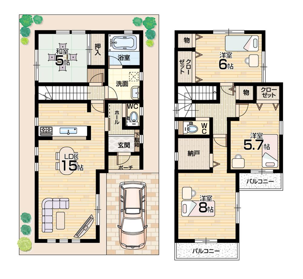 Floor plan. 25,800,000 yen, 4LDK + S (storeroom), Land area 90.11 sq m , Building area 96.39 sq m floor plan 4LDK! Two-sided balcony!