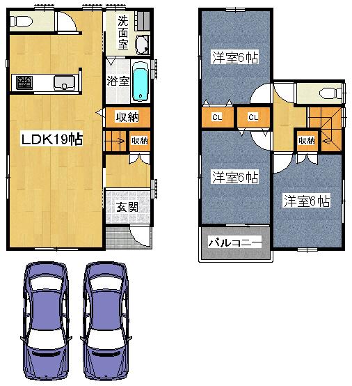 Building plan example (floor plan). Building plan example (B No. land) 3LDK, Land price 15.5 million yen, Land area 102.03 sq m , Building price 9.8 million yen, Building area 85.86 sq m